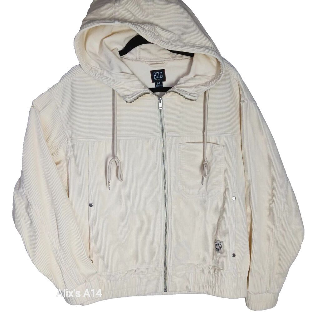 BDG Urban Outfitters Cream Corduroy‎ Hooded Crop Jacket Size Small